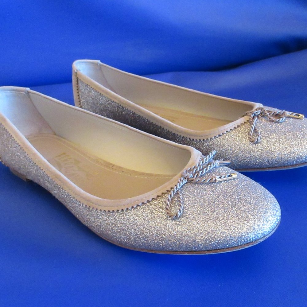 Salvatore Ferragamo Silver Glitter Flats